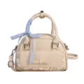Women PU Leather Handbag Cute Shoulder Crossbody Bag with Bow Ribbon and Lace Trim - White