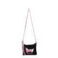 Black canvas mini crossbody bag with colorful braided strap and cute embroidered dog design. - Black