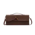 stylish brown woven leather shoulder bag baguette clutch crossbody elegant fashion choice - Brown