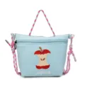 Light blue nylon crossbody bag with cute apple core embroidery and colorful straps. - Blue