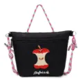 Japanese style cartoon embroidered nylon crossbody bag with colorful woven straps for women - Black
