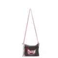 Japanese style embroidered dachshund canvas crossbody bag with colorful braided straps for women. - Gray