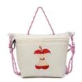 Cute Japanese cartoon embroidered nylon shoulder bag, casual crossbody bag for daily outdoor use. - Off White