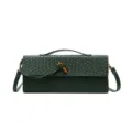 Dunkelgrüne gewebte Schulter-Baguette-Tasche, elegante Leder-Umhängetasche für Damen. - Grün