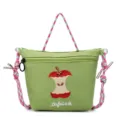 Green nylon crossbody bag with cute bitten apple embroidery and colorful rope handles - Green