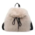 Women fluffy plush backpack casual faux fur rucksack autumn winter travel bag beige - Khaki
