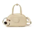 Cream white dachshund design bowling shoulder bag, cute dog face handbag for daily commute. - Off White