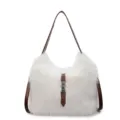 Stylish white fluffy plush shoulder bag for women, luxury winter hobo handbag design. - Off White