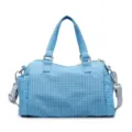 Blue grid canvas shoulder bag stylish casual commuting crossbody bag with dual handles. - Blue