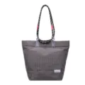 Grey grid tote bag, casual large capacity shoulder bag with rope handles for daily use. - Gray