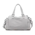 Gray grid pattern shoulder bag with top handles and crossbody strap, stylish casual tote. - Light Gray