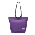 Purple grid tote bag with rope handle, large capacity casual shoulder handbag for daily use. - Purple