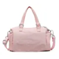 Pink plaid shoulder bag with top handles and adjustable strap for women casual daily use. - Pink