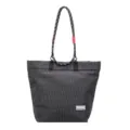 Black grid tote bag with rope handle, large capacity stylish shoulder bag for daily commute use. - Black
