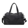 Zwarte ruitjes schoudertas, casual crossbody handtas met grijs beslag voor dagelijks gebruik. - Zwart