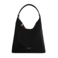 Black retro frosted suede large capacity shoulder bag, stylish casual hobo underarm tote bag. - Black