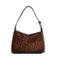 Leopard Print Suede Hobo Bag Vintage Shoulder Bag Brown PU Leather Patchwork Variant - Leopard Print