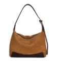 Brown Suede Shoulder Bag Retro Patchwork Hobo Bag Casual Commuter Messenger Bag for Women - Brown