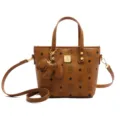 Stylish women's bucket bag with cute bear pattern, PU leather tote and crossbody bag. - Brown