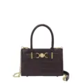 Elegant crocodile pattern handbag with golden chain, stylish top handle tote bag for women. - Coffee Brown