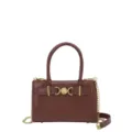 Brown crocodile pattern handbag, stylish luxury shoulder crossbody bag with gold chain straps. - Brown
