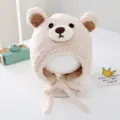 Cute kids bear plush hat autumn winter warm fleece baby cap with earflaps beige variant. - Beige Bear Plush - One Size