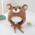 Cute winter children bear plush hat warm windproof fleece kids cap with cute ears - Coffee Bear Plush - One Size