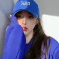 Korean style blue cotton baseball cap with embroidered letters PARIS for men and women sun protection - Adjustable Head Circumference / Sapphire Blue