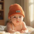 Kids warm knit beanie hat in orange for baby boys and girls, stylish winter headwear. - 2-6 Years / Orange
