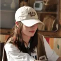 Cotton baseball cap for women men, vintage Paris French letter embroidery, sun protection hat. - Adjustable Head Circumference / Off White