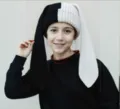 Gorro de punto bicolor en blanco y negro con orejas de conejo largas y muy bonitas. - Elástico (54-58cm) / Contraste de Blanco Y Negro