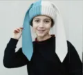 Gorro de punto bicolor con orejas de conejo para mujer, gorrito cálido de invierno. - Elástico (54-58cm) / Azul y Blanco