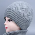 Mujeres grueso calido gorro bufanda conjunto gris claro invierno madre mayor detalle - Gris claro
