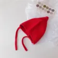 Bonnet tricoté rouge pour bébé nouveau-né hiver chaud mignon chapeau avec ficelles - Rouge