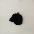 Toddler knitted beanie with cute red pom-pom detail, soft winter warm hat for babies. - 44-48cm / Black