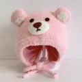 Cute pink plush bear ear hat for kids, warm windproof winter earflap beanie with ties. - Pink Bear Plush - One Size