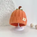Cute baby pumpkin knit hat for autumn and winter, soft warm woolen cap with cute stem detail. - Orange Pumpkin Hat