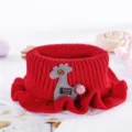 Kids red knitted neck warmer with cute cartoon animal patch, cozy winter baby scarf collar. - Red Deer Neck Warmer