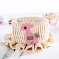 Kids winter warm knit neck warmer beige beanie with cute pink animal patch design. - Children's Deer Neck Warmer - Off-White