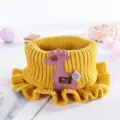Yellow knitted kids neck warmer with cute pink giraffe applique, cozy winter baby collar scarf. - Ginger Yellow Deer Neck Warmer