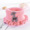 Kids pink knitted neck warmer with cute animal patch and ruffle hem, warm winter baby scarf. - Children's Deer Neck Warmer - Light Pink