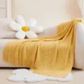 Cozy yellow knitted throw blanket with diamond pattern and decorative fringes for home sofa. - Yellow / Diamond Blanket [Yellow] (127x180cm)