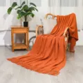Knitted throw blanket for sofa and bed, soft cozy decorative blanket with fringe decor. - Orange / Diamond Blanket [Orange] (127x180cm)