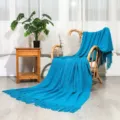 Blue knitted throw blanket with tassels for sofa bed living room Nordic home decor soft warm - Lake Blue / Diamond Blanket [Lake Blue] (127x180cm)