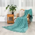 Green knitted throw blanket, soft woven blanket with tassels for sofa bed couch and living room. - Dreamy Green / Diamond Blanket [Dream Green] (127x180cm)