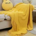 Nordic style knitted throw blanket for sofa and bed, cozy yellow fringe design for home decor. - Yellow / Doudou Blanket [Yellow] (127x180cm)