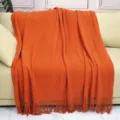 Cozy orange knitted throw blanket for sofa, decorative fringe bed blanket and warm nap blanket. - Orange / Doudou Blanket [Orange] (127x180cm)