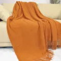 Caramel knit throw blanket with waffle texture and fringe, cozy sofa cover for living room. - Brick Red / Doudou Blanket [Brick Red] (127x180cm)
