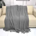 Grey knitted throw blanket with tassels, cozy Nordic style soft blanket for sofa and bed decor. - Dark Gray / Doudou Blanket [Dark Gray] (127x180cm)