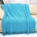 Turquoise Knitted Throw Blanket with Fringe Cozy Sofa Cover Bedside Decorative Nordic Style - Lake Blue / Doudou Blanket [Lake Blue] (127x180cm)